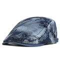 Blue jacquard washed denim flat cap with vintage pattern and adjustable metal buckle - Adjustable / Dark Blue