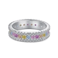 S925 sterling silver eternity ring featuring multi-color round-cut pavé zircons - US 7 / White Gold Multi-color (DY120898-S-W-CS)