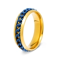Men's 6mm stainless steel spinner ring with gold finish and blue inlaid chain - Size 6 / Gold Plated Blue Chain