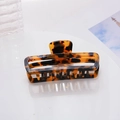 Elegant rectangular acetate hair claw in classic brown tortoiseshell finish for women - Large Square / Dark Tortoise Shell