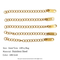 Pack of five 18K gold plated stainless steel 3mmx5cm extension chains with lobster clasps - 3mm*5cm / 10 Strands Pack / Extension Chain with Tag / Gold