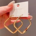 Polished gold geometric S925 silver post stud earrings with twisted square design - 21# Silver Earring Post-Regular-Square Hoop