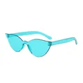 Chic rimless cat-eye sunglasses in translucent cyan blue with modern wrap design - Lake Blue