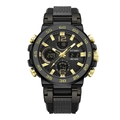 Dual-display sports watch in black and gold with silicone strap and 5 BAR water resistance - Black Gold