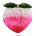 Pink gradient peach enamel brooch with gold-tone metal frame and green leaf detail - Peach B07904