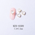 Macro view of white heart nail charm with gold metal frame, model MZH-8309, 7.5x7.5mm - 8309 Gold Border White Marble (7.5*7.5mm)