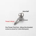 Perno piercing in acciaio 1,2mm con filettatura fine 1,0mm e sfera metallica 4mm - Filettatura Fine Asta Grossa (1,0mm Filetto/1,2mm Asta/4mm Sfera) / Lunghezza barra 6mm