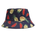 Detailed view of navy blue bucket hat with vibrant pineapple and watermelon prints - Style 10-Pineapple Watermelon Print