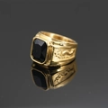 Vintage gold dragon ring for men with a large square faceted black gemstone inlay - US 7 / Gold Black