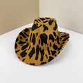 Classic western cowboy hat featuring bold leopard print and wide curved brim felt texture - Adjustable M (56-58cm) / Turmeric