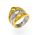 Three-layer gold and silver hollow titanium steel ring with sparkling crystals for women - Two-tone Gold Silver Yellow White Zircon