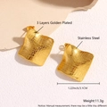 Square gold plated stainless steel floral earrings with irregular pleated texture design - Line Texture Square EJ12-8