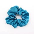 French style satin silk scrunchie in vibrant peacock blue with elegant glossy finish - Teal
