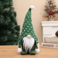 Gnomo de Navidad de punto verde con puntos blancos, barba de felpa y nariz redonda - Verde
