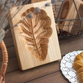 Rectangular beech wood cookie mold with detailed leaf pattern engraving for baking - Leaf