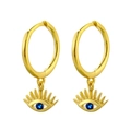 Golden evil eye hoop earrings featuring vibrant blue zircon and radial lash details - Gold Evil Eye