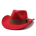 Vue détaillée du chapeau western en feutre rouge avec une bande décorative marron - M (56-58cm) / Rouge