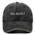 Vintage dark gray washed cotton baseball cap with white OK AND? embroidery - Black