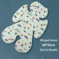Green cooling gel stroller mat with bear patterns and side wings, size 68x33cm - Wing Support / Green Forest