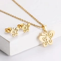Elegant gold titanium steel jewelry set featuring hollow butterfly pendant and earrings - Hollow Butterfly