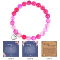 Detail of pink natural stone bracelet with heart charm and inspirational gift cards - Rose Striped Agate