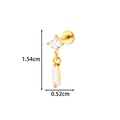 Gold-plated piercing stud featuring square zircon drops and internal threading design - Gold Double Zirconia (2622-2# Gold)