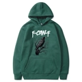 Dark green F-CAW-F hoodie featuring a minimalist crow on branch graphic design - Dark Green