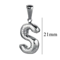 Minimalist silver puffed 3D letter S pendant charm with stitching detail and 21mm size - S / Steel