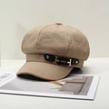 Berretto newsboy beige stile British con tessuto strutturato e fibbia H in metallo - Taglia unica / Cachi