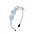 Macro view of light blue heart headband with glittery sequins and soft fabric cover - Sky Blue Overlaid Sequined Heart