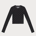 Slim fit long sleeve black cropped T-shirt with minimalist white cross floral all-over print - S / Black Cross Print