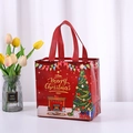 Red non-woven Christmas gift bag with festive tree print and Merry Christmas slogan - Red Christmas Tree