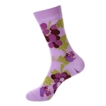Mid-calf cotton socks featuring purple grape patterns and green leaves on white - One Size / 1160-Grape