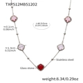Silver stainless steel necklace with pink and red diamond-cut square glass stones - Necklace / Steel Red Mix