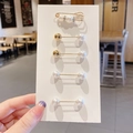 Set of 5 gold finish safety pins with white faux pearls for neckline and waist adjustment - Style 7 - No.7 Set 5 Pcs