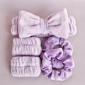 5-piece lavender spa set with plush bow headband, matching wristbands, and velvet scrunchies - Purple Washing Set (5-Piece Set)