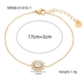 Golden stainless steel heart bracelet with sunflower charm and white zircon stone - 17+3cm / Gold Starburst Sun Flower(NMSB-E1410-1)