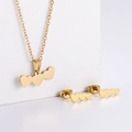 Gold stainless steel jewelry set featuring triple heart pendant necklace and stud earrings - Triple Heart
