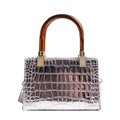 Silver glossy patent leather mini bag with crocodile texture and amber resin handles - Silver