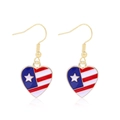 Zinc alloy heart-shaped earrings with American flag oil drop pattern in gold finish - Style 31-Red White Blue Star and Stripes Heart Gold Hook Earrings