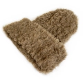 Brown faux fur winter mittens with thick plush texture on a clean white background - Coffee