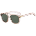Pink transparent double-bridge aviator sunglasses with dark green lenses and gold accents - Light Tea Frame Green Lens