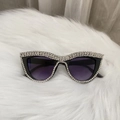 Cat eye sunglasses with black rhinestone frame and purple gradient lenses - Black Frame Double Gray Lens