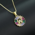 Golden necklace featuring a letter W pendant with multicolored rectangular zircons - Gold Plated Rainbow Zirconia Letter W