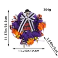 Halloween-Schädel-Kranz mit lila Netz und Happy Halloween Schild, 36,5x35cm Größenanzeige - Skelett-Türbehang