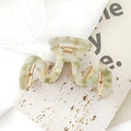 Green and white marble textured acetate hair claw clip with golden metal spring - Grey Green