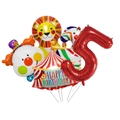 Set de 5 ballons de cirque avec lion, clown et numéro 5 rouge pour fête d'anniversaire - Ensemble à Thème de Cirque (Numéro Cinq)