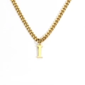 18K gold plated Cuban chain necklace featuring a bold capital letter I pendant - Letter I / Gold
