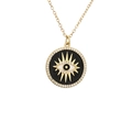 Micro-pave cubic zirconia geometric round Evil Eye pendant necklace on gold chain - Black