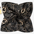 Detail shot of 50cm square silk scarf with golden chain print and PARIS lettering - Pure Black Chain